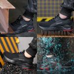 Black Men'S Casual Steel Toe Work Shoes , Sports Safety Shoes With Knitted
