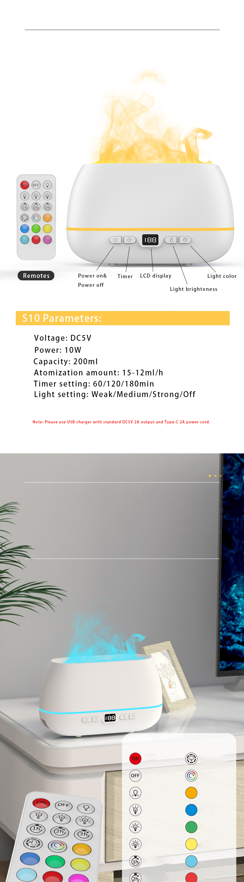 2023 New Design Ultrasonic Flame Diffuser 200ml RGB Light Flame Humidifier With Remote Controller Aroma Diffuser For Household