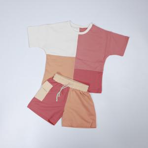 Quality Unisex Child Patchwork Clothes 260gsm Back To School Outfits Organic Cotton Patchwork Color Tee And Short wholesale