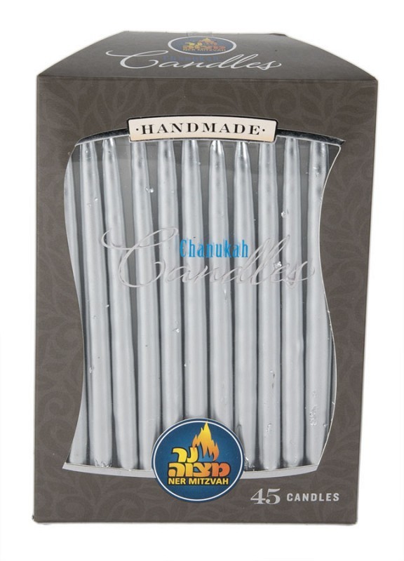45pk 100% paraffin wax unscented silver chanukah candles packed into gift box