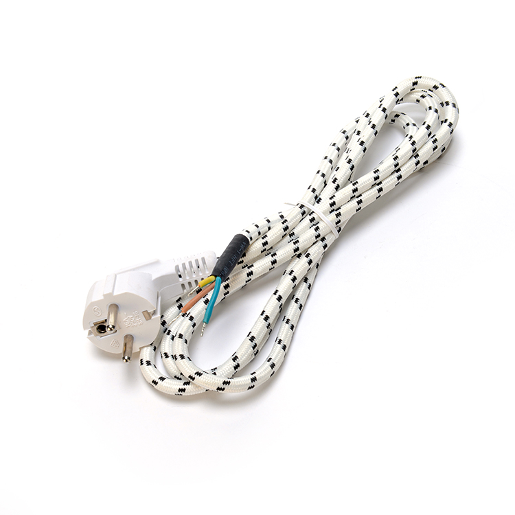 1 8m Braided/Cotton Cable Stripped End VDE Approved European Cee7/7 AC Cord for Steam Iron and Rice Cooker