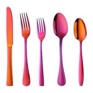 Quality Dishwasher Safe 5 Piece Kitchen Flatware Sets FDA Rainbow Stainless Steel Silverware wholesale