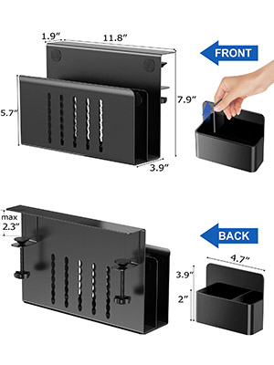2 Tier Hanging Desk Organizer No Drill Alloy Steel Under Desk Storage for Office Black