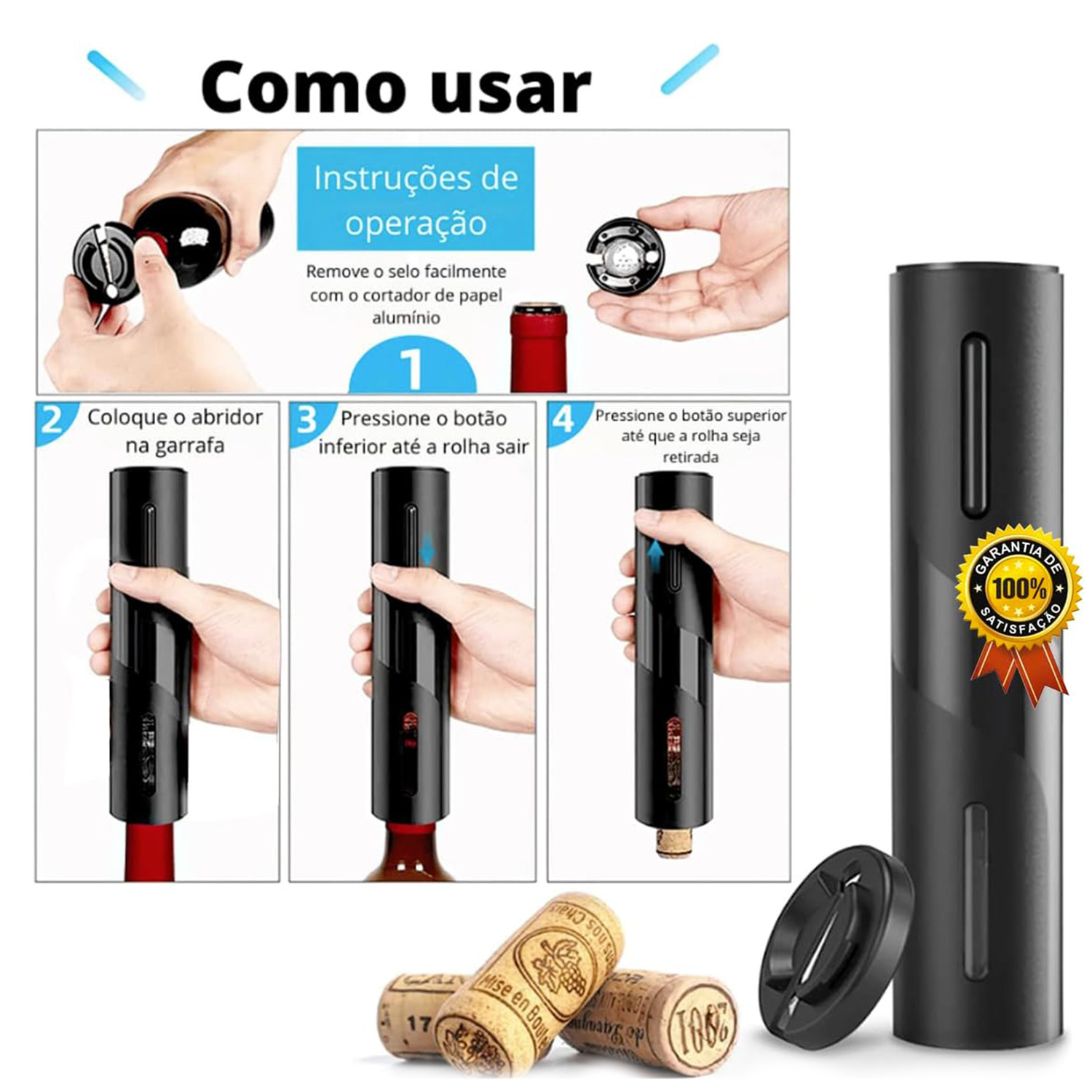 4 In 1 Electric Corkscrew Set With Foil Cutter Vacuum Cap Spout For Kitchen Home Bar