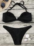 Sexy String Bikini Set Halter Swimsuit Backless Bathing Suit Women Solid Black