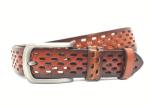 Men's Large Metal Buckle Hollow Wide Waist Belt Genuine Leather 1.5 Inches Wide