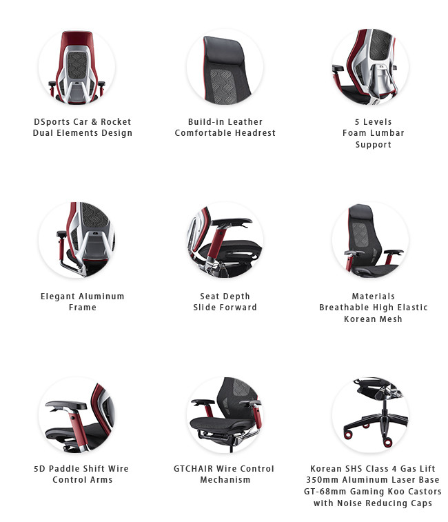5D Arms Luxury Roc-Chair Red Racing Chair Ergonomic Mesh Gaming Chairs