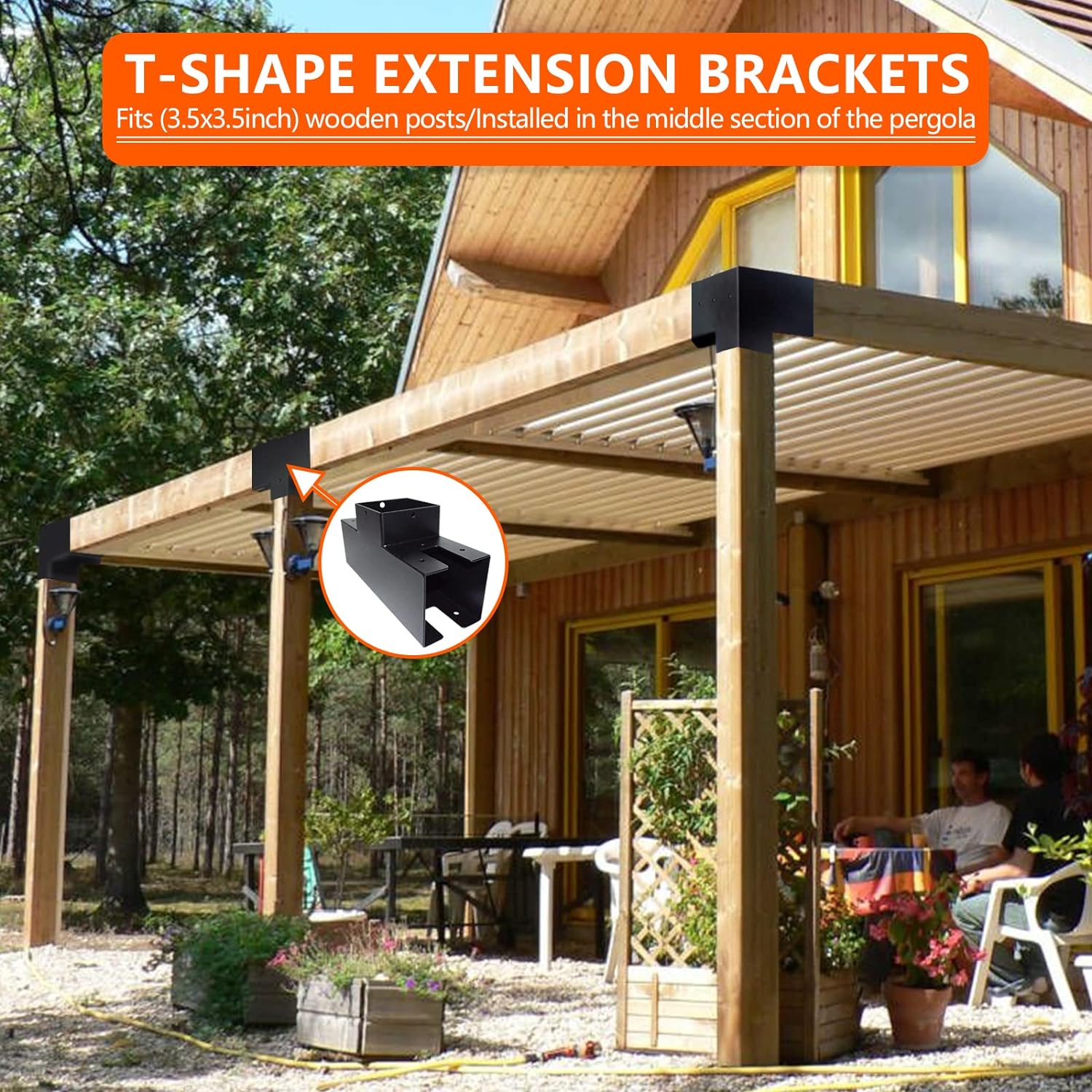 Elevated Wood Stand Kit with Carbon Steel Pergola Post Bracket and Extension Brackets