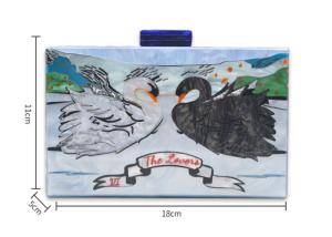 Quality Art Gallery Style Square Clutch Bag Swan Pattern For Ladies , Personalised Acrylic Clutch wholesale