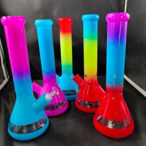 Quality Ice Hookah Glass Smoking Pipe 7mm Glass Beaker With Luminous Decals 12Inch wholesale