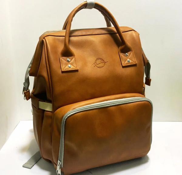 Brown PU Leather Baby Bag Backpack , Unisex Maternity Diaper Bags For Mom And