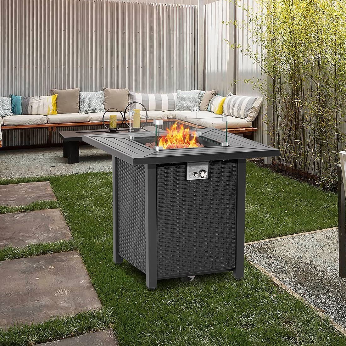 28 Inch 50,000 BTU Gas Modern Propane Fire Pit Auto-Ignition Waterproof Cover