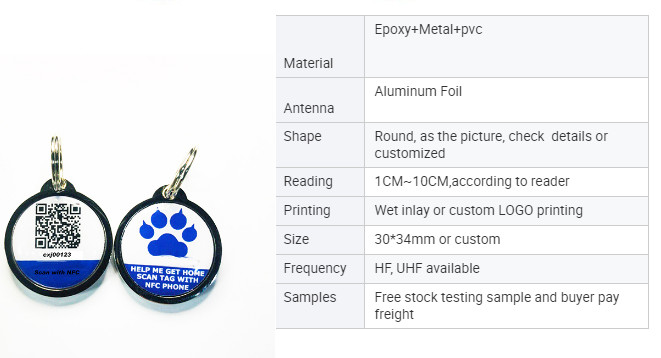 NFC Animal ID Tags RFID Pet Key Ring UV CMYK Printing With 213 215 Chip