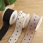 3 Colors Striped Ribbon 40mm Heart Printed Polyester Ribbon OEM Eco Friendly