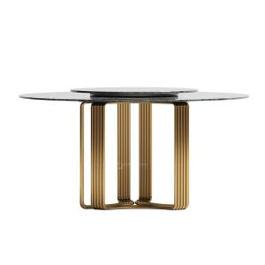 Quality Luxury Round Dining Room Tables With Faux Marble Top Metal Base Brushed Gold wholesale