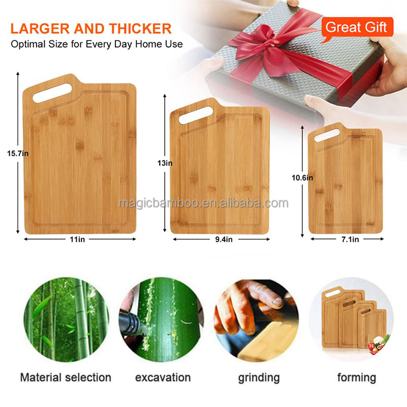 Bamboo Cutting Board Set with Juice Groove L 40*28*1.5cm M 33*24*1.5cm S 27*18*1.5cm