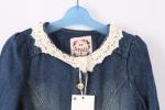 100% Cotton Women's Denim Coats And Jackets Clothing Lace Decorative Neck