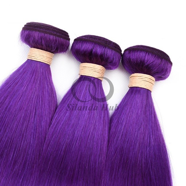 Purple Straight Remy Human Hair Bundles Sew In Weave Bundles Brazilian Bundle Deals
