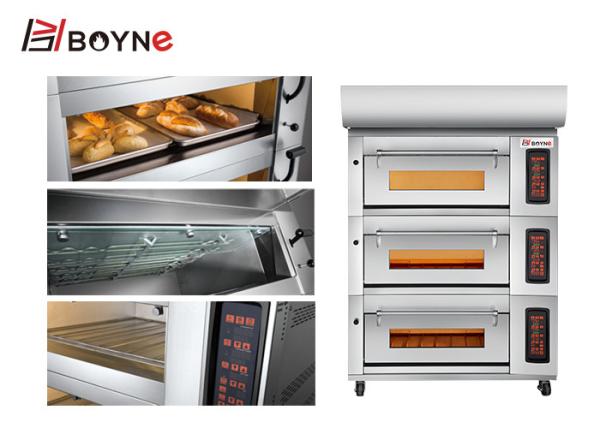 Floor type Commercial 3 Deck 6 Trays Gas Bakery Oven Digital Control Stainless