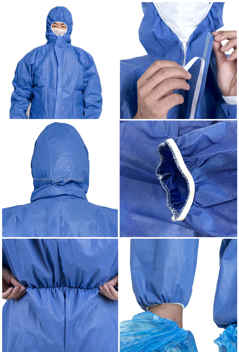 OEM ODM Type 5 6 Disposable Coveralls SMS Disposable Jumpsuits One Time Use