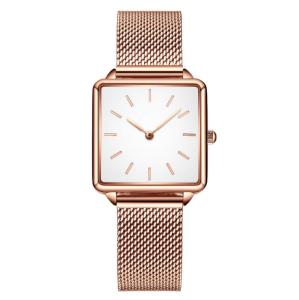 Quality Ladies Square Stainless Steel Back Quartz Watch Mesh Band Wrist Watch wholesale