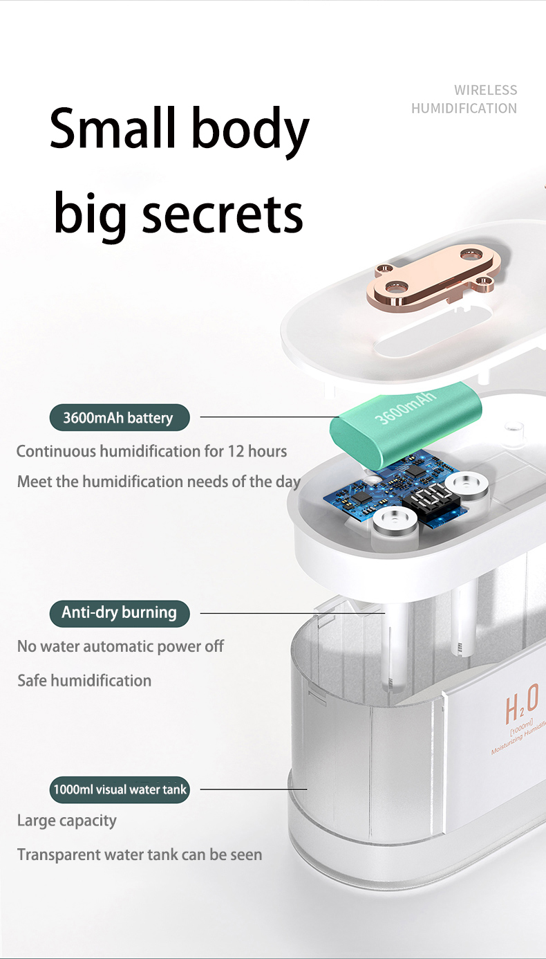 Amazon hot double spray large capacity humidifier cold mist humidifier air diffuser portable desktop wireless humidifier