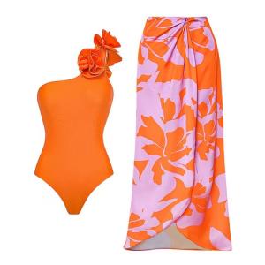Quality Padded Nylon Three Piece Swimwear Set in Red/Blue/Green for Beach Pool wholesale