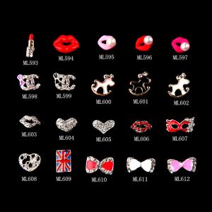 Quality Red Lips 3D Alloy Jewelry Nail Art Decoration Silver Bow Glitter Rhinestone ML593-612 wholesale