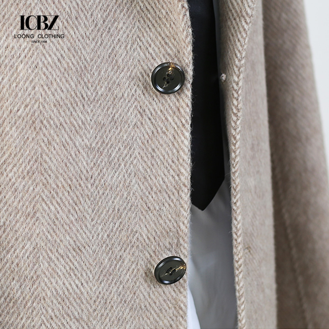 Gender-Neutral Double-Sided Woolen Coat with Word Pattern Zipper Closure and Cashmere