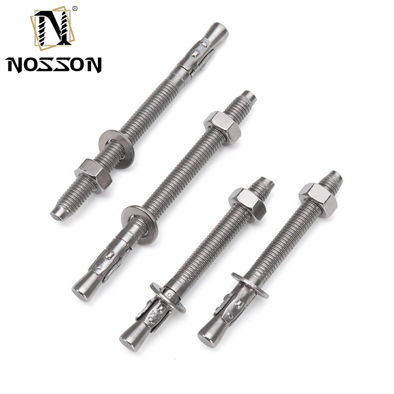 Metric DIN Standard Wall Mounting Double Head Bolt Through Bolts with 304 Stainless Steel Hexagon Screws and Nuts Set