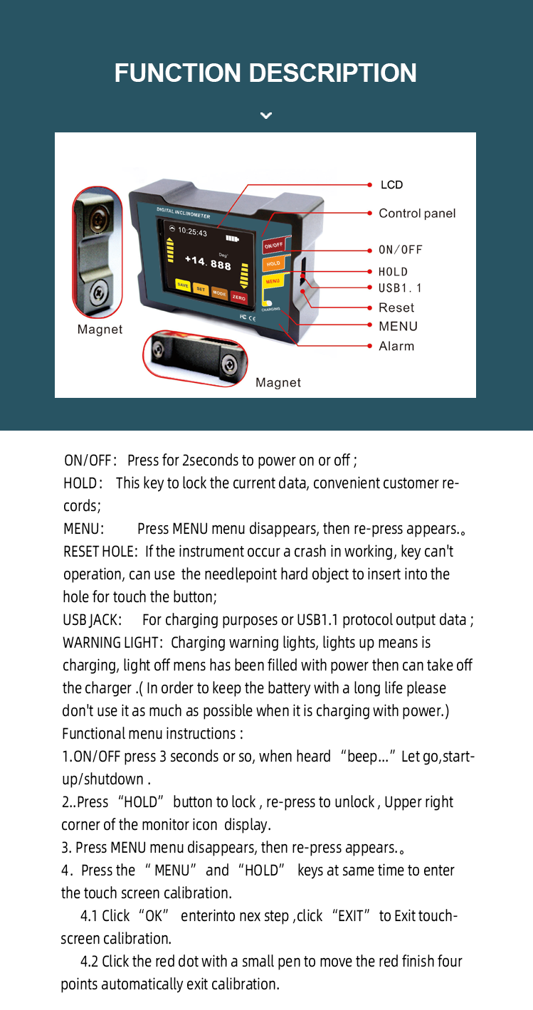 Platform Calibration Dual Axis Digital Inclinometer Industrial Angle