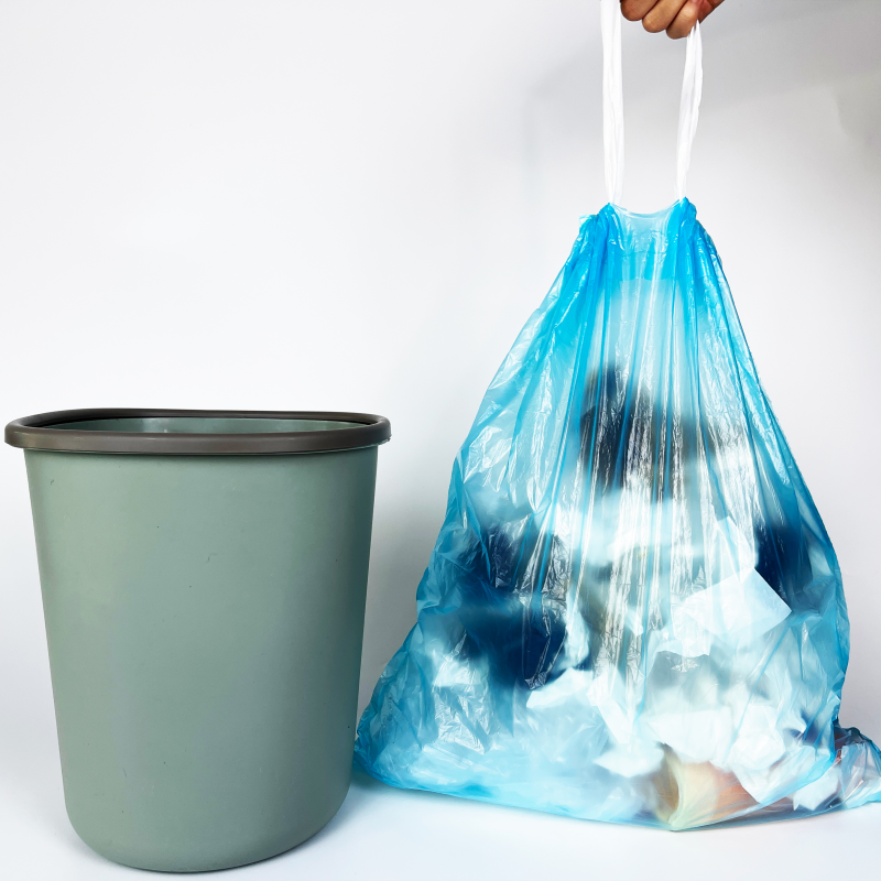 5-50 Micron Thickness PE Plastic Drawstring Trash Bag Roll for Clear Garbage Packaging