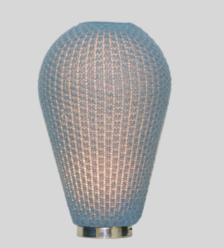 Blue Green Woolen Tapered Woven Bedside Lamps With Metal Base