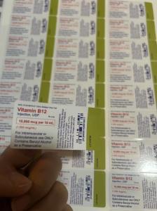 Vitamin B12 Adhesive Injection Oil Labels For 10ml glass bottle