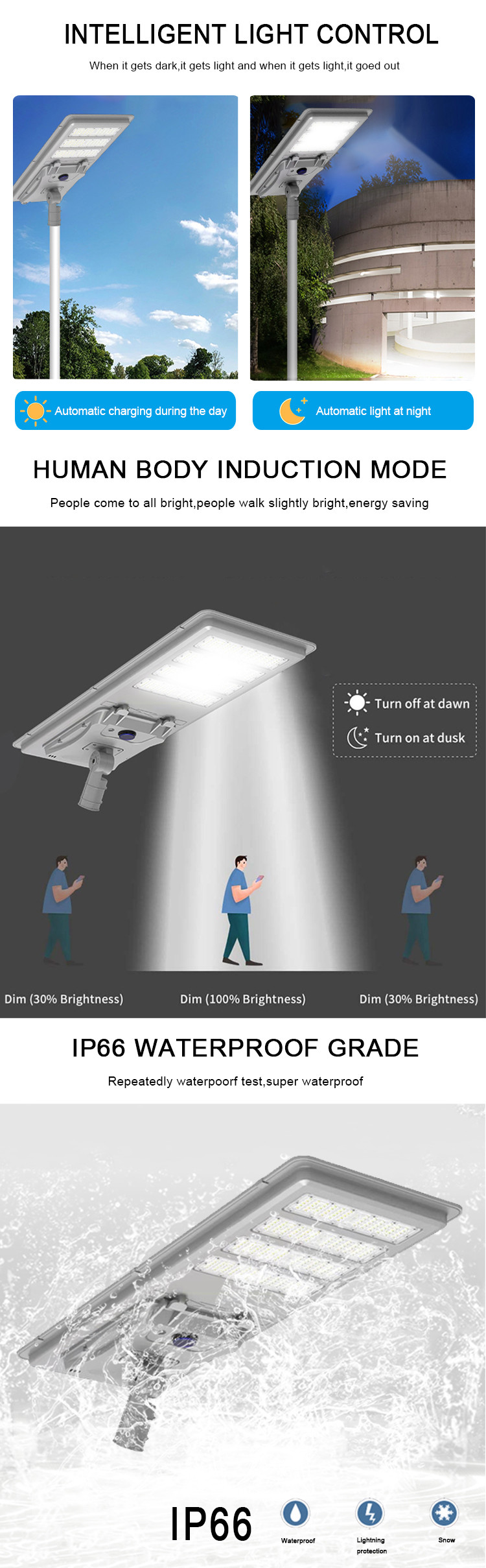 4 - 6 Hours Charging Integrated Solar Street Light 300W 400W 500W
