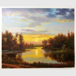 Quality Classical Nature Oil Painting Landscape Sunset Landscape Painting With Stream wholesale