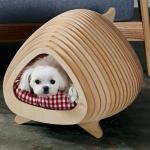 Wood Fishbone Round Cat House Cute Puppy Beds For Balcony Living Room