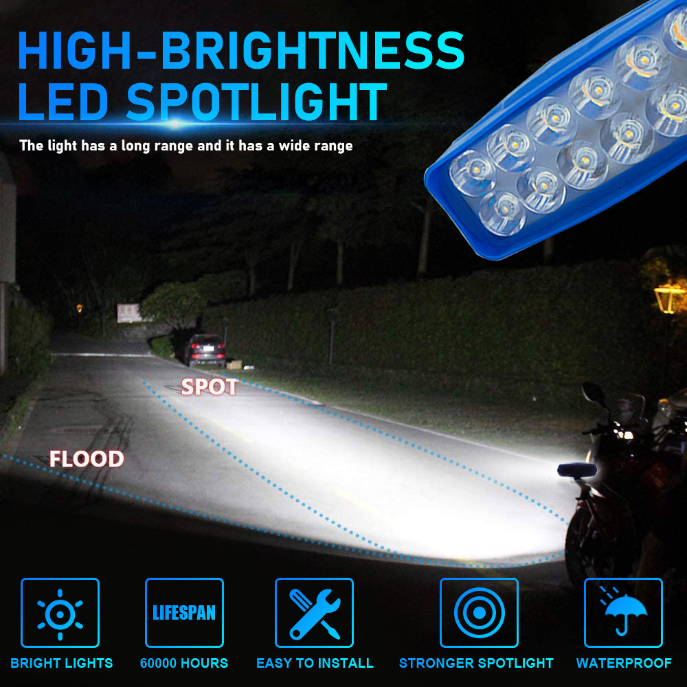 Plastic Blue Casing 12V White Yellow Flash Motorcycle Spotlight