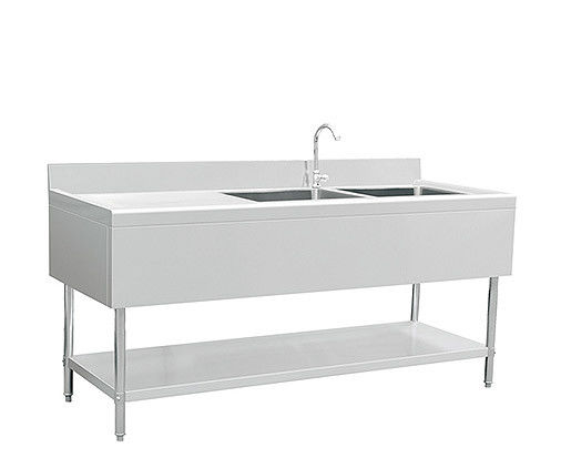 304 Stainless Steel Double Sink Bench , Easy Assemble Commercial Stainless Steel Benchtops