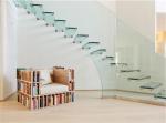 Steel Material Modern Floating Stairs With Tempered Laminated Glass Tread