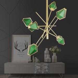 Quality Diamond Chandelier Emerald Green And Milky White Glass Shade Harlow Chandelier(WH-MI-370) wholesale