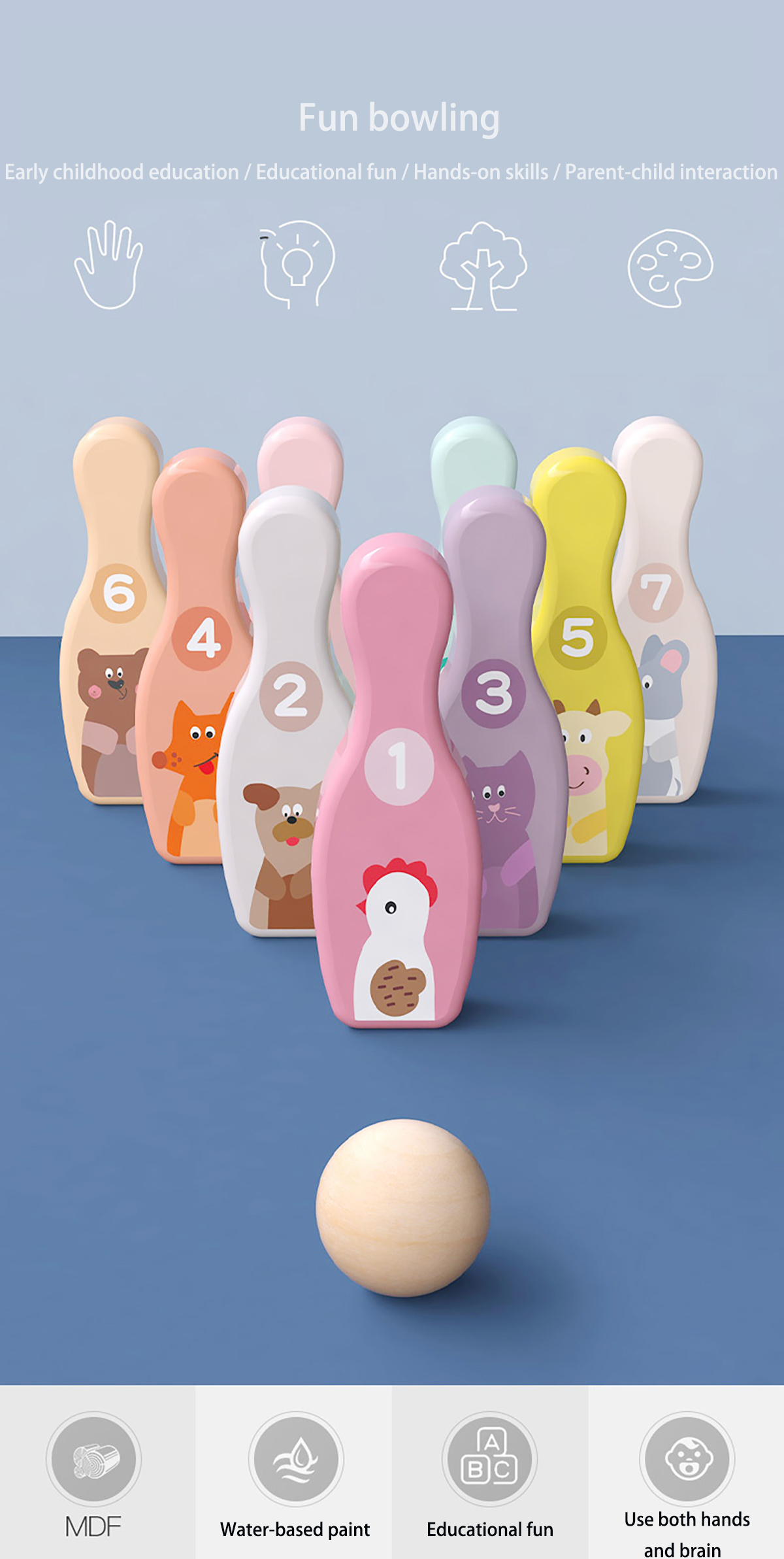 Non Toxic Colorful Bowling Toy Set Indoor Outdoor Games Smooth Fun