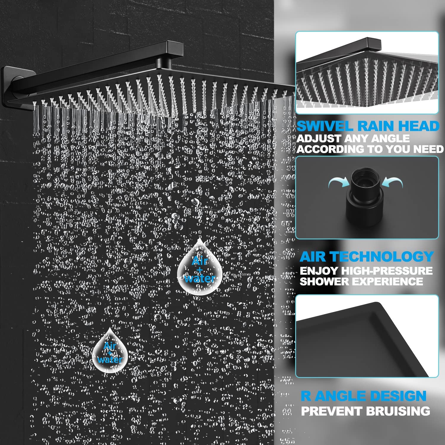 Bathroom shower mixer 360 degrees rotating thermostatic waterfall rainfall ceiling water saving shower mixer head