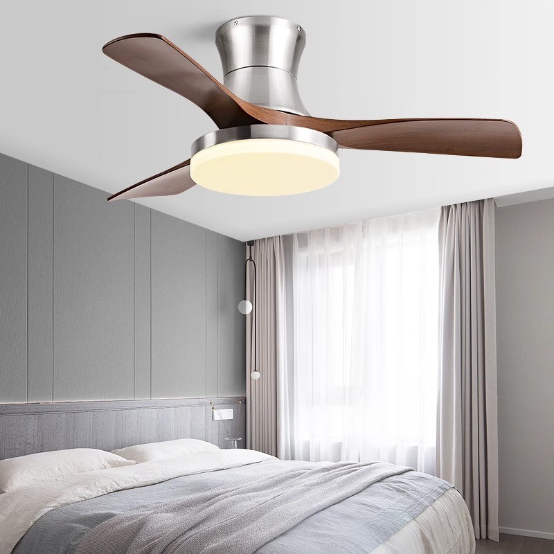 Vintage Solid Wooden Blade Ceiling Fan 40 Inch Chinese Style Intelligent Fan Light