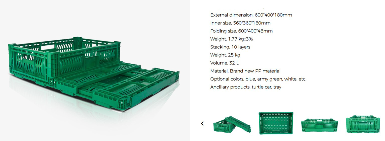 600x400x180mm Eco-Friendly Folding Container for Storage and Transportation of Fruits