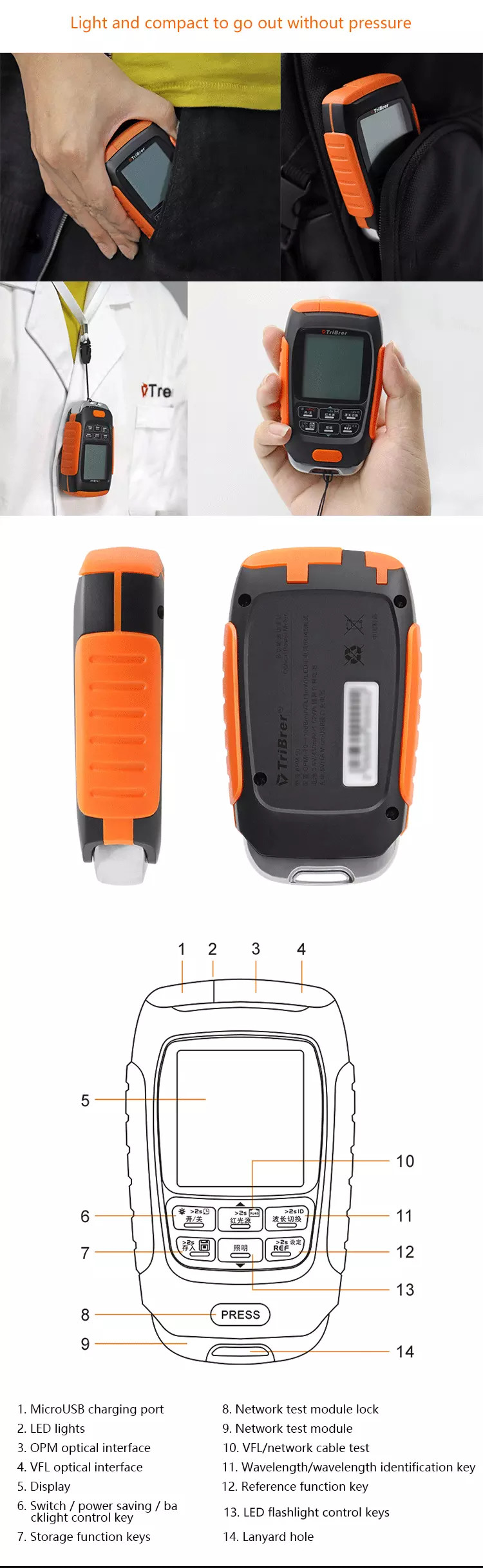 TriBrer APM50 Mini Optical Power Meter OPM FTTH Multifunction