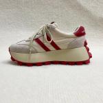 Women sports casual platform leather shoes for female with red blocks