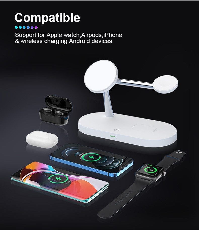 3W Earphone Charging 5-in-1 Magnetic Wireless Charger with USB Output CE/FCC/RoHS Approved