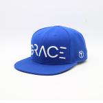Adult Flat Brim Snapback Hats Plastic Closure 6 Panels Blue Color