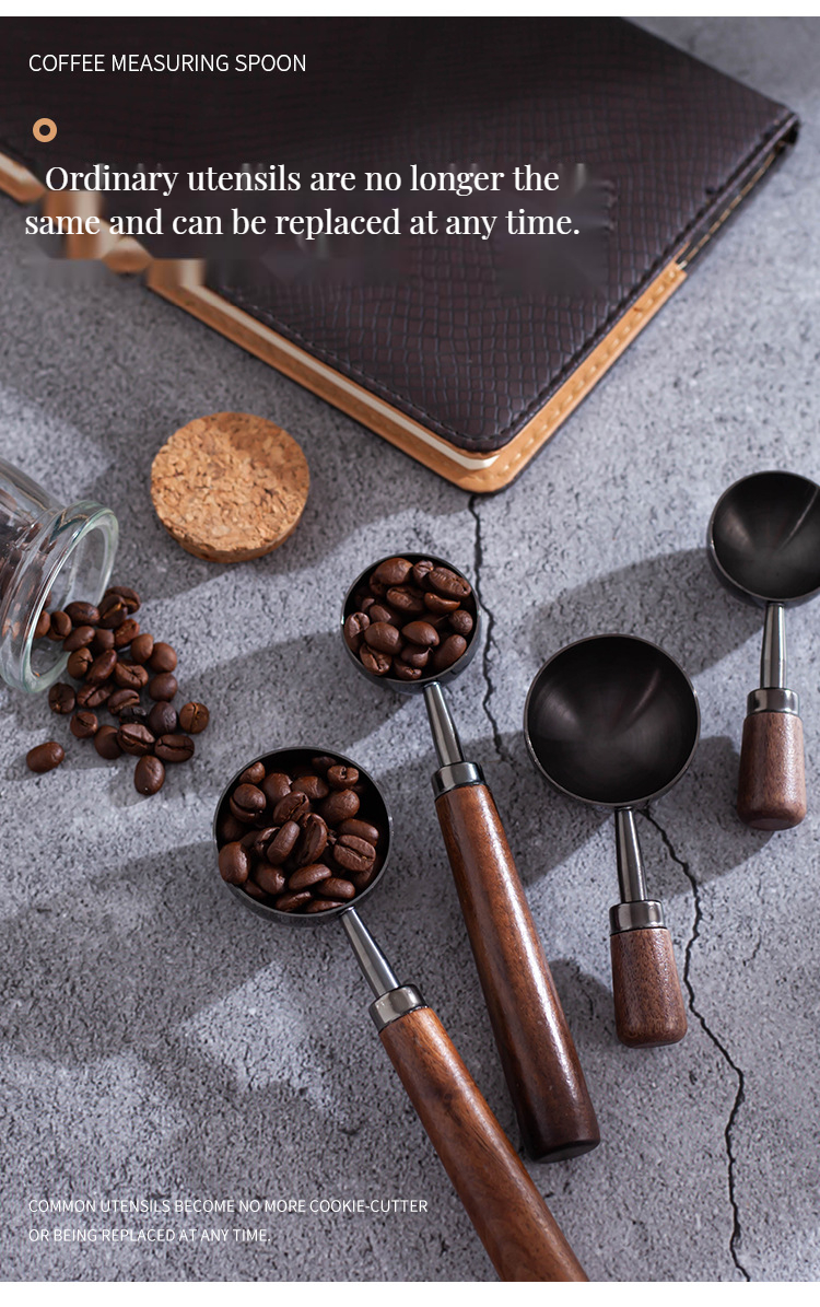 Coffee Scoop with Luxury Walnut Handle and 15ml 30ml Stainless Steel Measuring Spoons